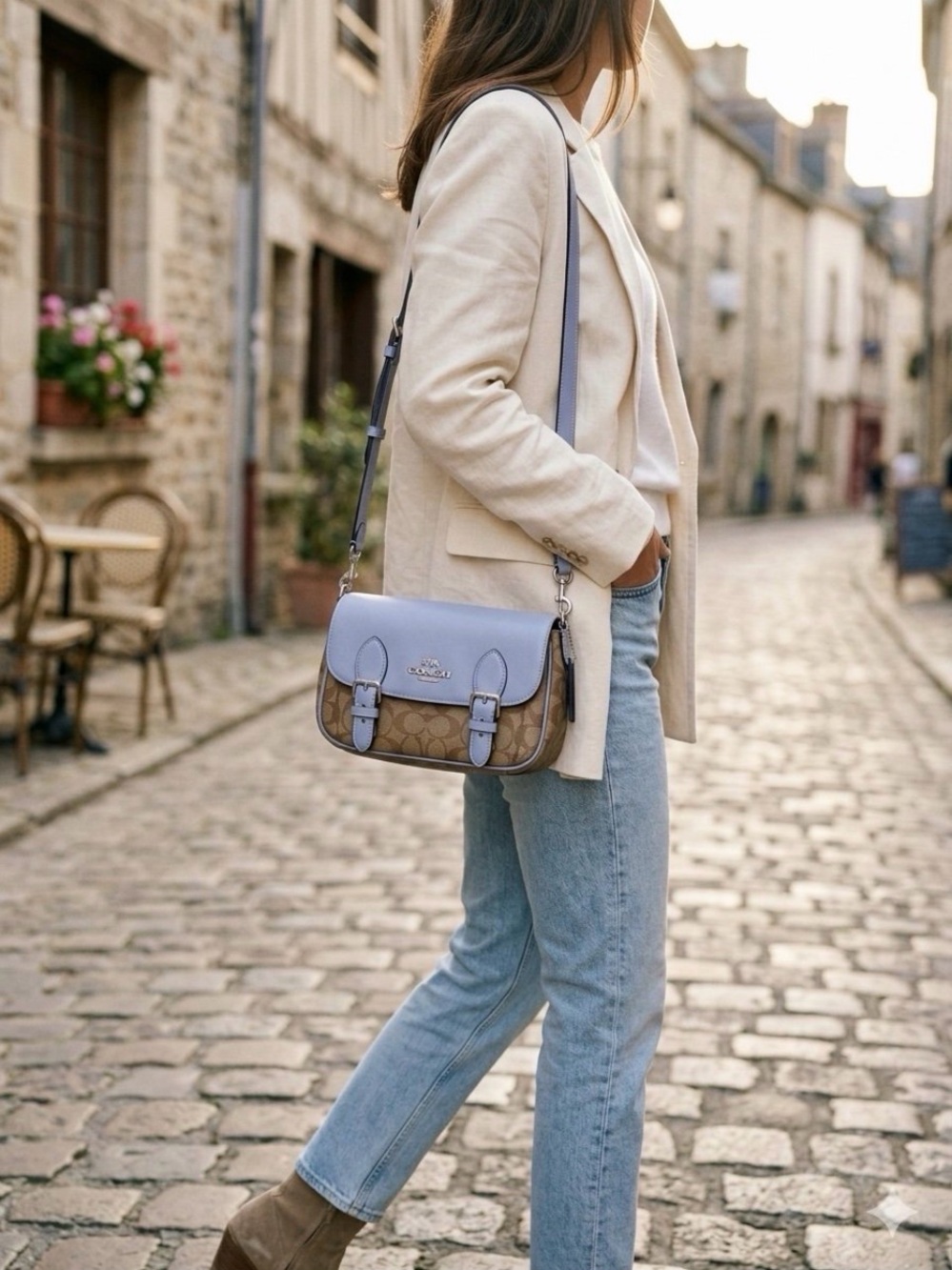 Authentic Coach Lucy Crossbody Signature Canvas Khaki Marble Blue